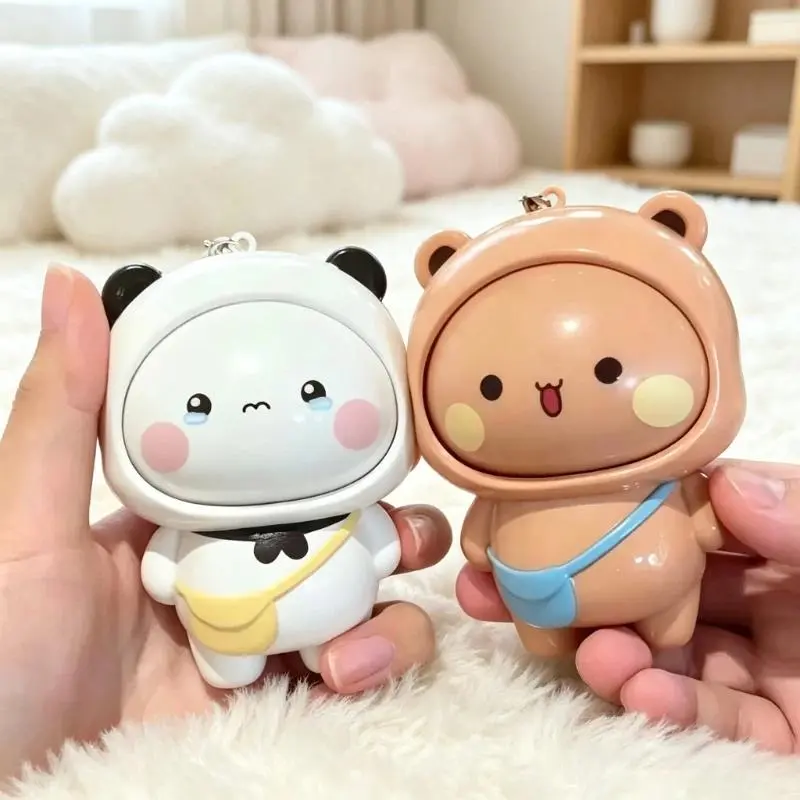 Original Panda Bubu & Dudu Face Changing Figurine Keychain Pendant, Cartoon IP Model Ornament, Trendy Collectible Decor Present