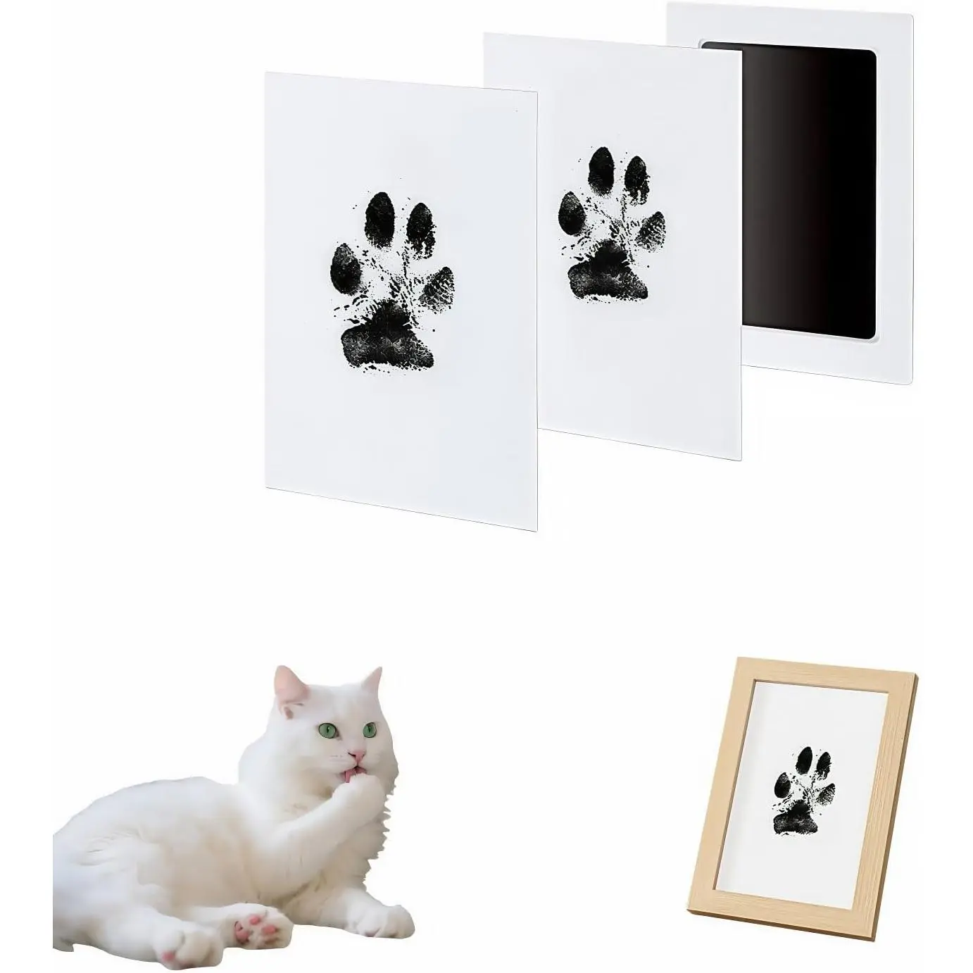 Pet Paw Print Kit with Frame, Inkless Paw Print Pad and Cards, Dog and Cat Memorial Gift Set (Small)