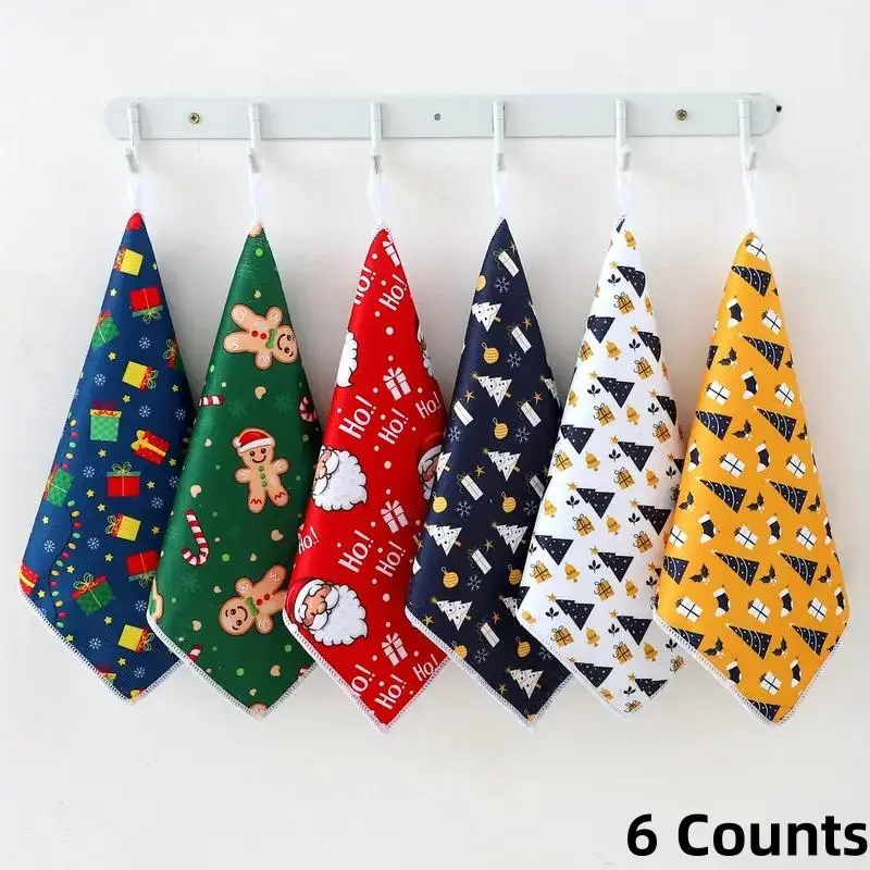 6 Counts Kitchen cutlery towel set with ultra-fine fiber absorbent dry cloth, gifts for trees and Santa Claus, kitchen towels, tea towels, hand towels, cooking and baking, Christmas kitchen decoration