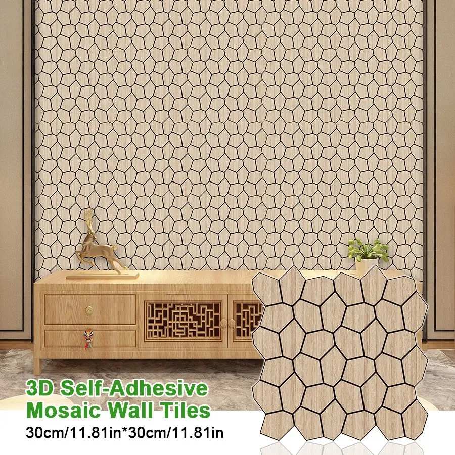 Luxury Vintage Wood Grain Hexagonal Wall Panels, Matte Self-Adhesive Wallpaper, Easy Peel and Stick Installation, Ideal for Kitchen Renovation