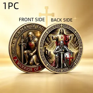 Jesus Cross Theme Commemorative Coin, Alloy Material, 3D Relief, Faith Inspiring Design, Religious Decoration, Collectible Gift, Home Office Display