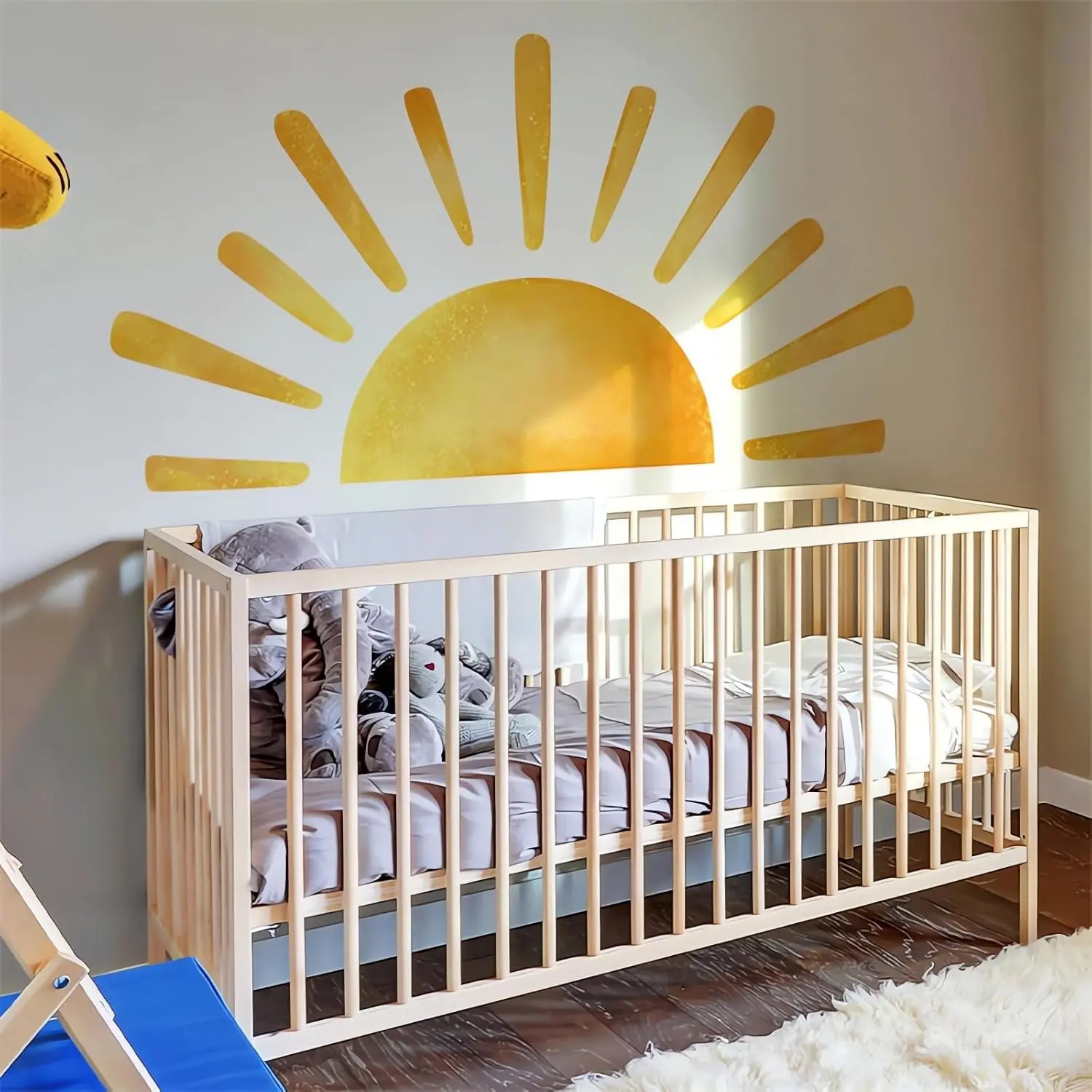 68.5" x 37.4" Large Yellow Sun Wall Decals Removable Vinyl Peel and Stick Sunrise DIY Wall Stickers for Baby Boys Girls Kids Room Nursery Bedroom Playroom Art Home Decor(Gift)