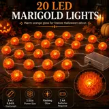20 LED Marigold Flower String Lights, 3M Battery Operated Orange Cempasuchil Garland with Flashing Mode, Day of the Dead Ofrenda Altar Decor, Halloween Fall Mantel Party Home Decorations, Battery Not Included