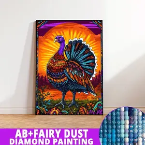 1PC framedless 5D Diamond Painting Kit-Colorful Turkey Standing Against Sunset Colorful Turkey Standing Against Sunset -Ornament Decorations for Home Resin Diamonds, AB Diamonds & Fairy Dust, Perfect for Adult Diamond Lovers,Holiday Gift
