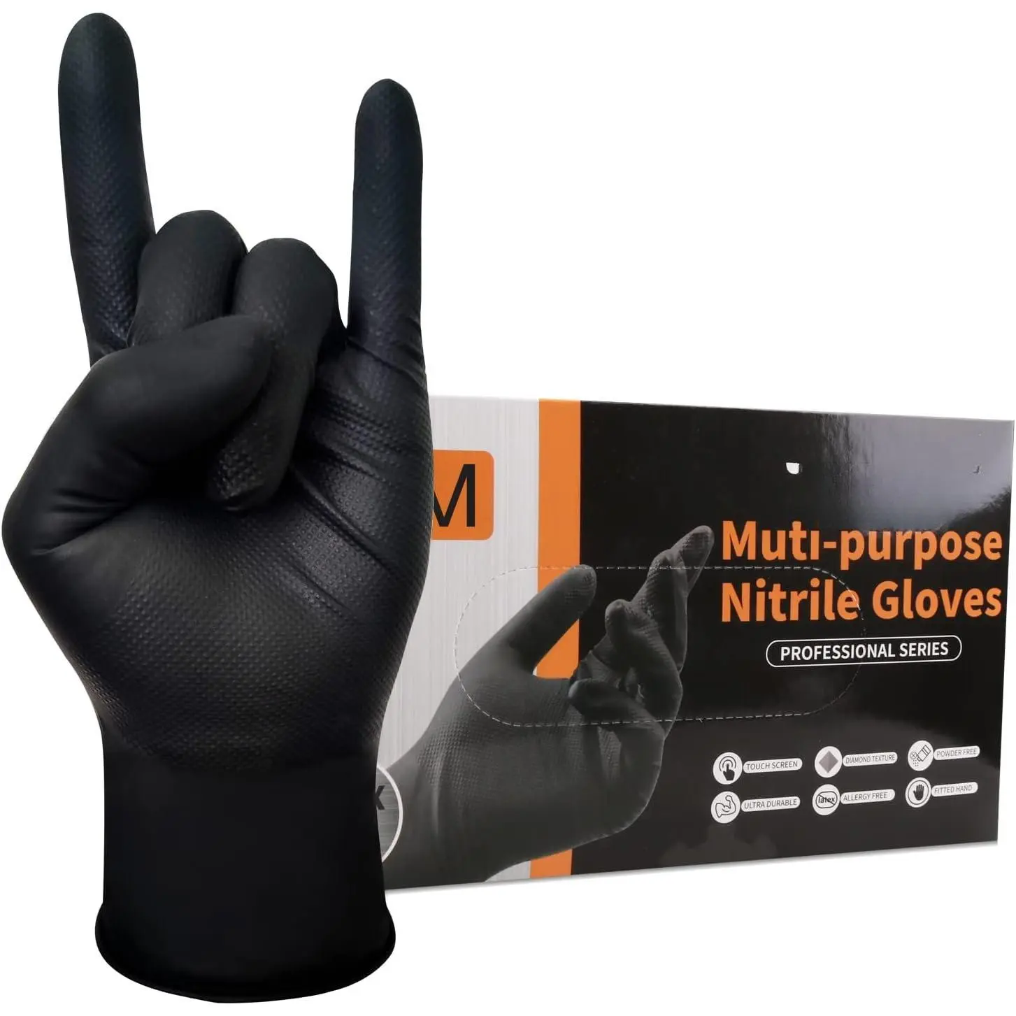 Black  Disposable Gloves Medium 8 Mil 100 count Latex &  Industrial Raised  Texture Black Gloves