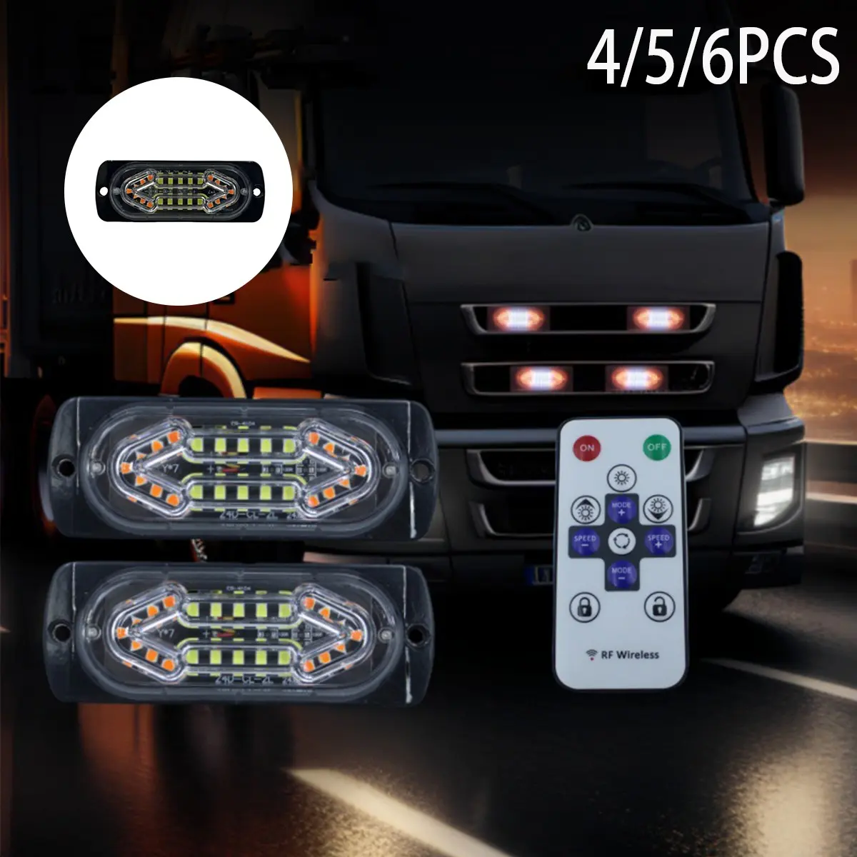 Multi-Mode LED Truck Grille Warning Lights with Remote Controller, Waterproof Quick Plug Strobe Marker Lights, Heat Dissipation Aluminum Shell Emergency Flashing Light for 12V/24V Truck Pickup