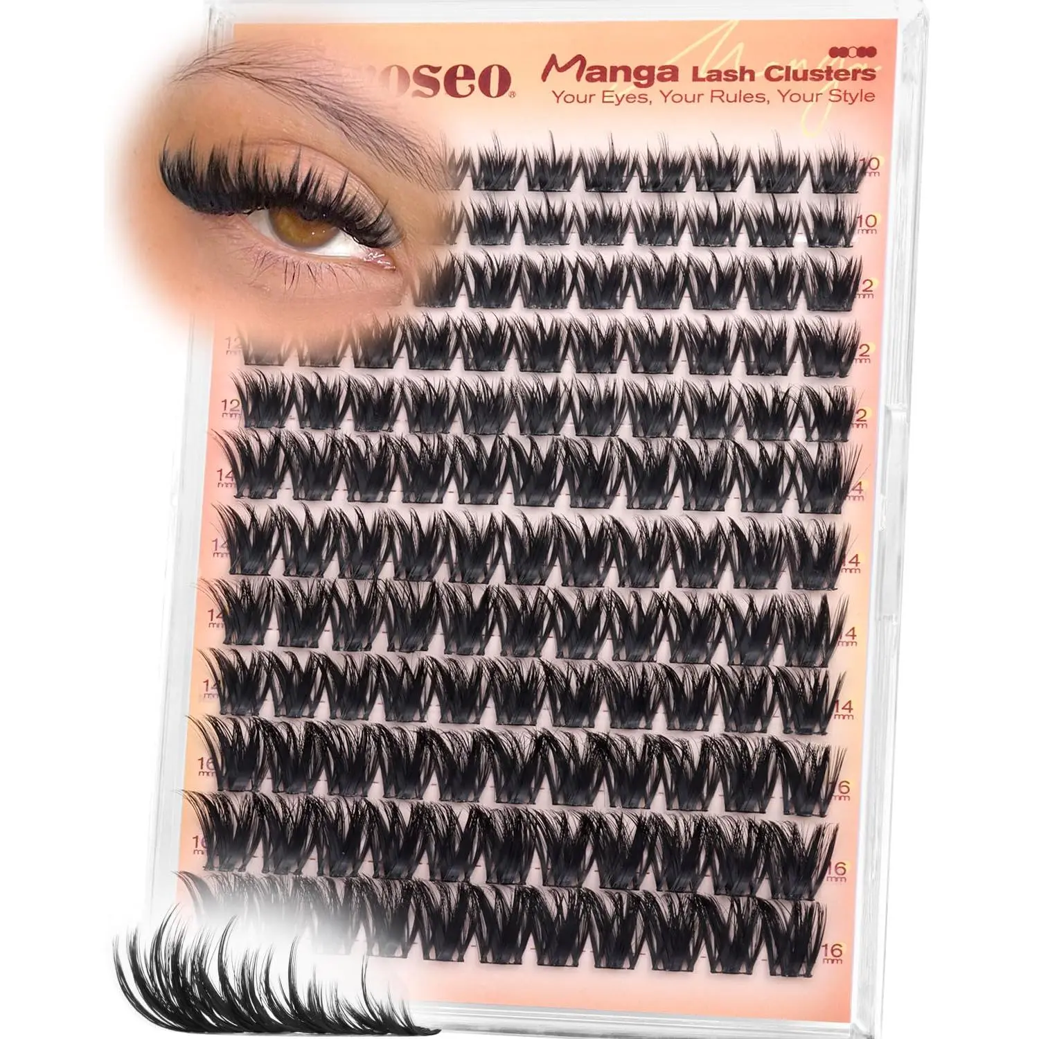 Lash Clusters Fluffy Eyelash Clusters Spiky C Curl Wispy Cluster Eyelash Extensions DIY Manga Volume Individual Lash Extensions at Home Fairy Cluster Lashes 144Pcs 10-16MM by wiwoseo