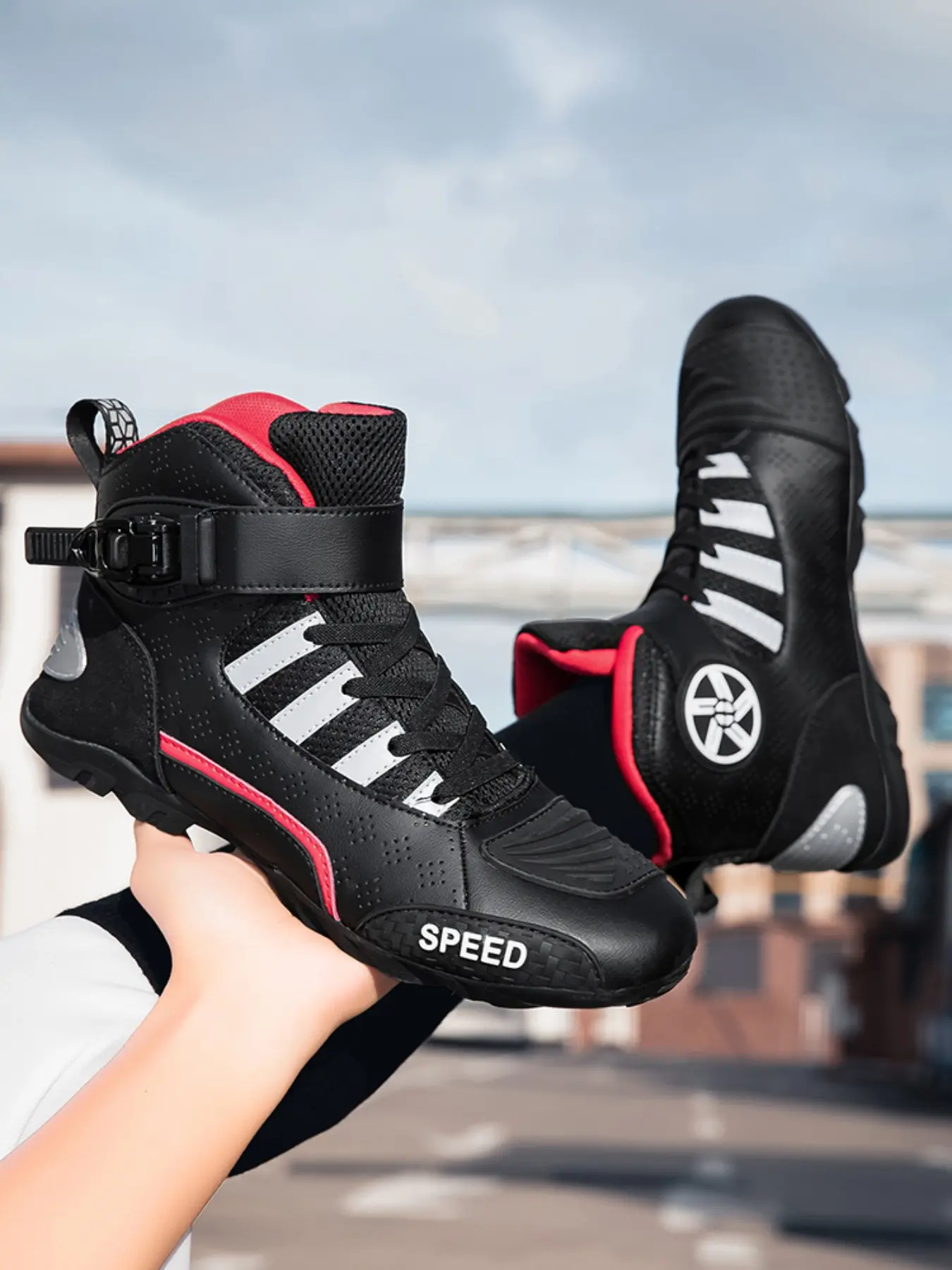 Men's Motorcycle Riding Boots, Windproof All-Season Shoes, Durable Design for Outdoor Activities, Comfortable and Protective for Riders