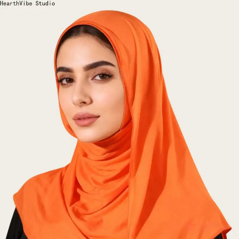 Women's Mercerized Cotton Solid Color Long Head Scarf - Southeast Asian Ethnic Style, Romantic, Glamorous, Peppy, Engagement-Worthy Versatile Outdoor Sport Head Wrap Accessory with PVC Accents