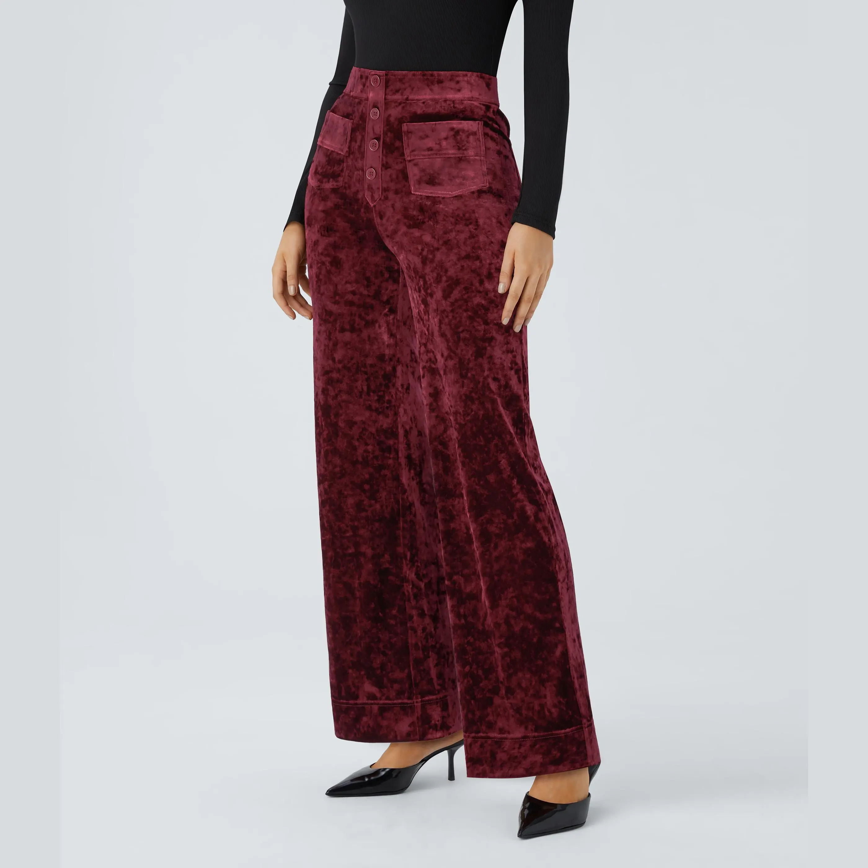 Halara High Waisted Pockets Straight Leg Velvet Casual Pants Halara High Waisted Pockets Straight Leg Velvet Casual Pants