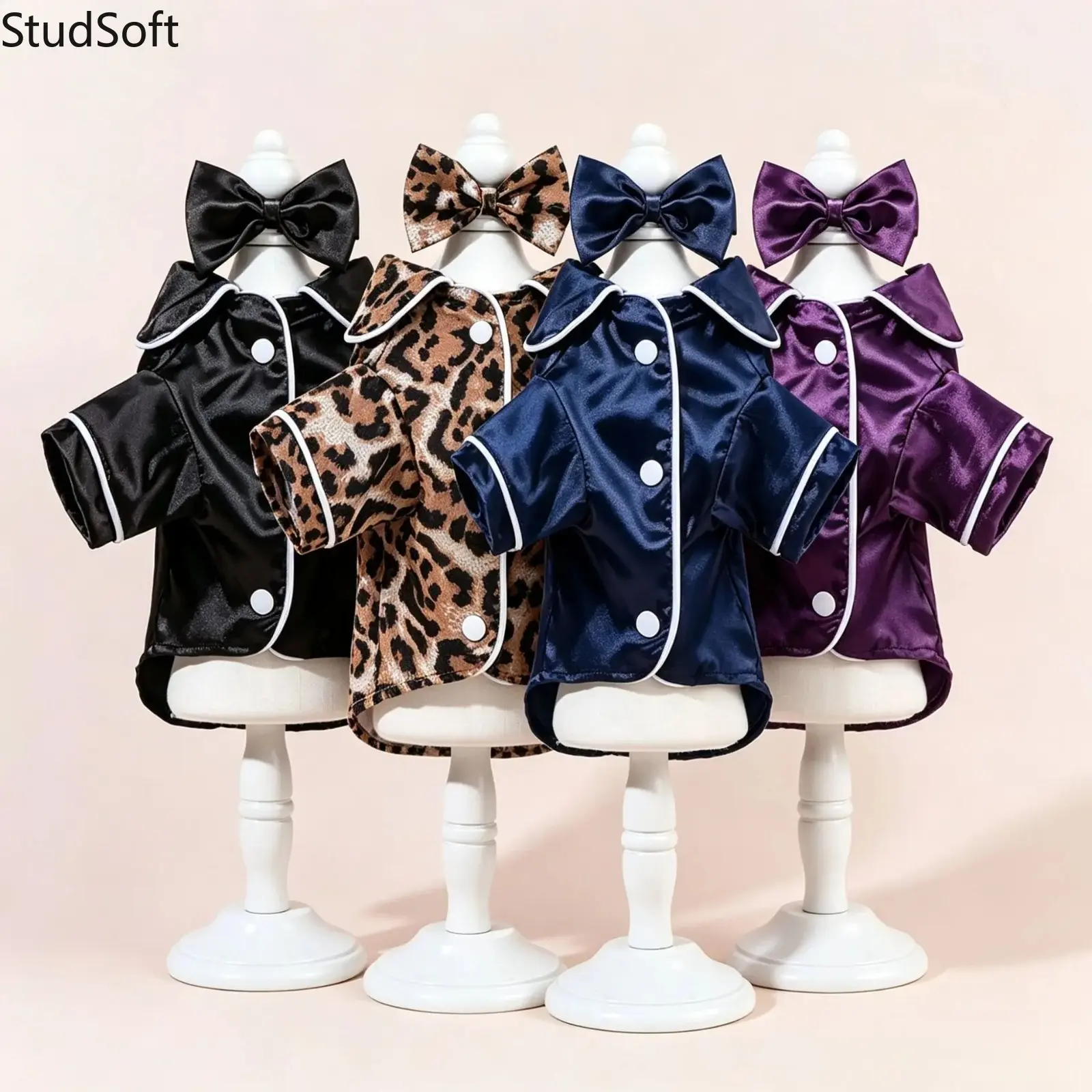 Pink Silk Dog Pajamas Cute Animal Puppy Sleepwear Set with Bow Headband Soft Comfortable Nightwear Cozy Pjs For Small Dogs Cats Inside Clothes 1Set