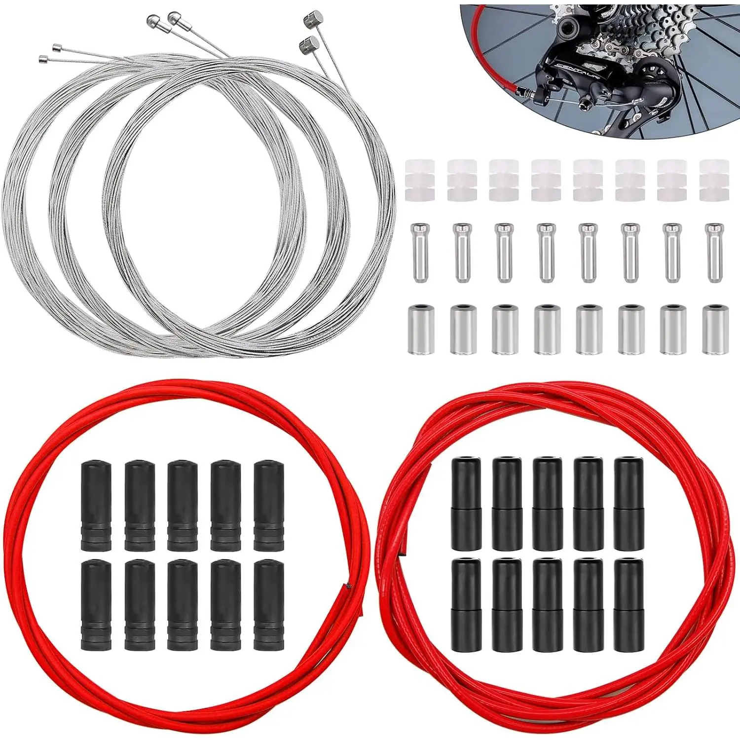 , Shift Derailleur   Housing Kit with O-Rings End Caps for Mountain Road  Repair(red/Black)