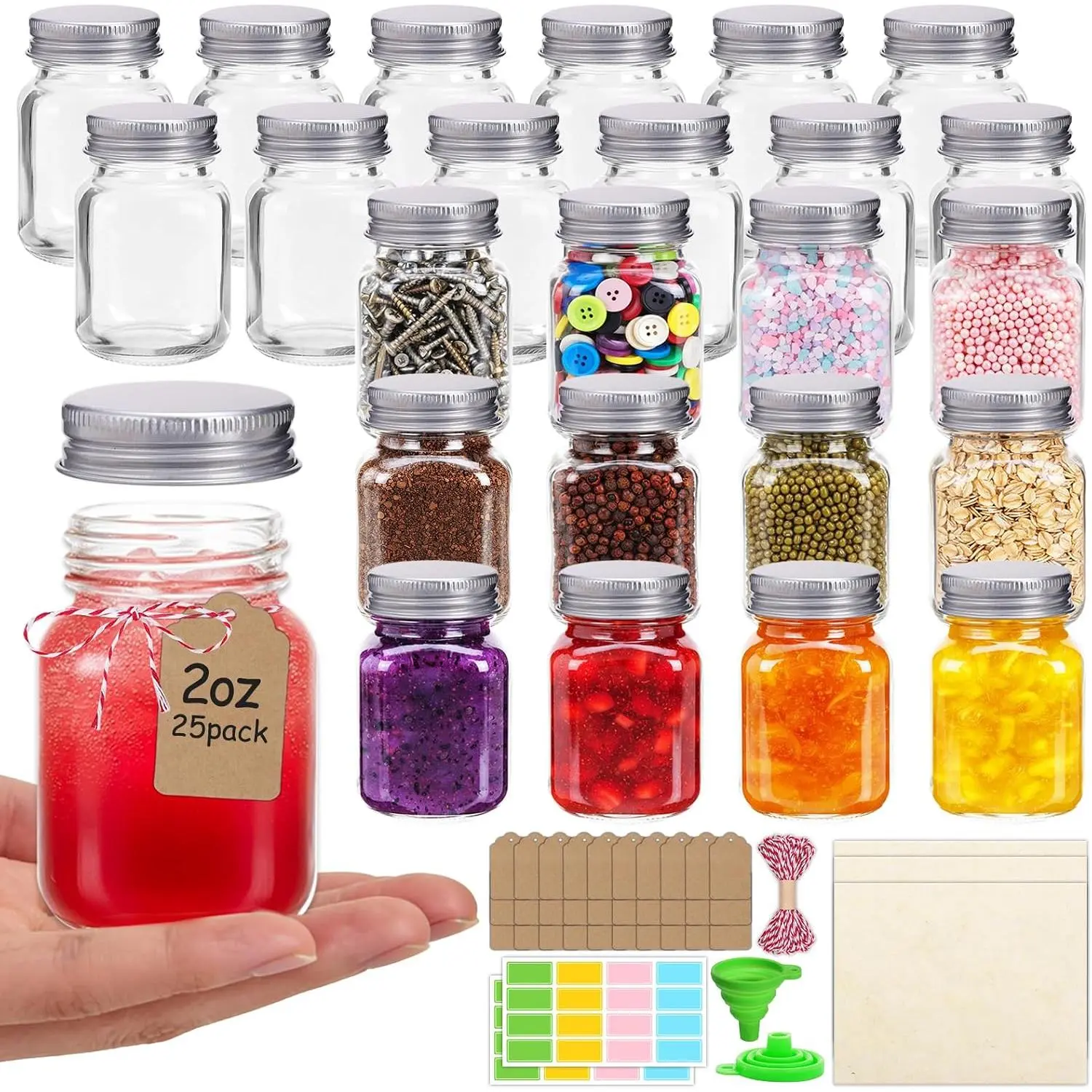25 Pack 2 oz Mason Jars with  , Small Glass Jars for Ginger Shots |  Mini Jars for Spices, Honey, Jam, Jelly, Candy, Sauce, Salad Dressing, Candle, Wedding Favors and DIY Crafts
