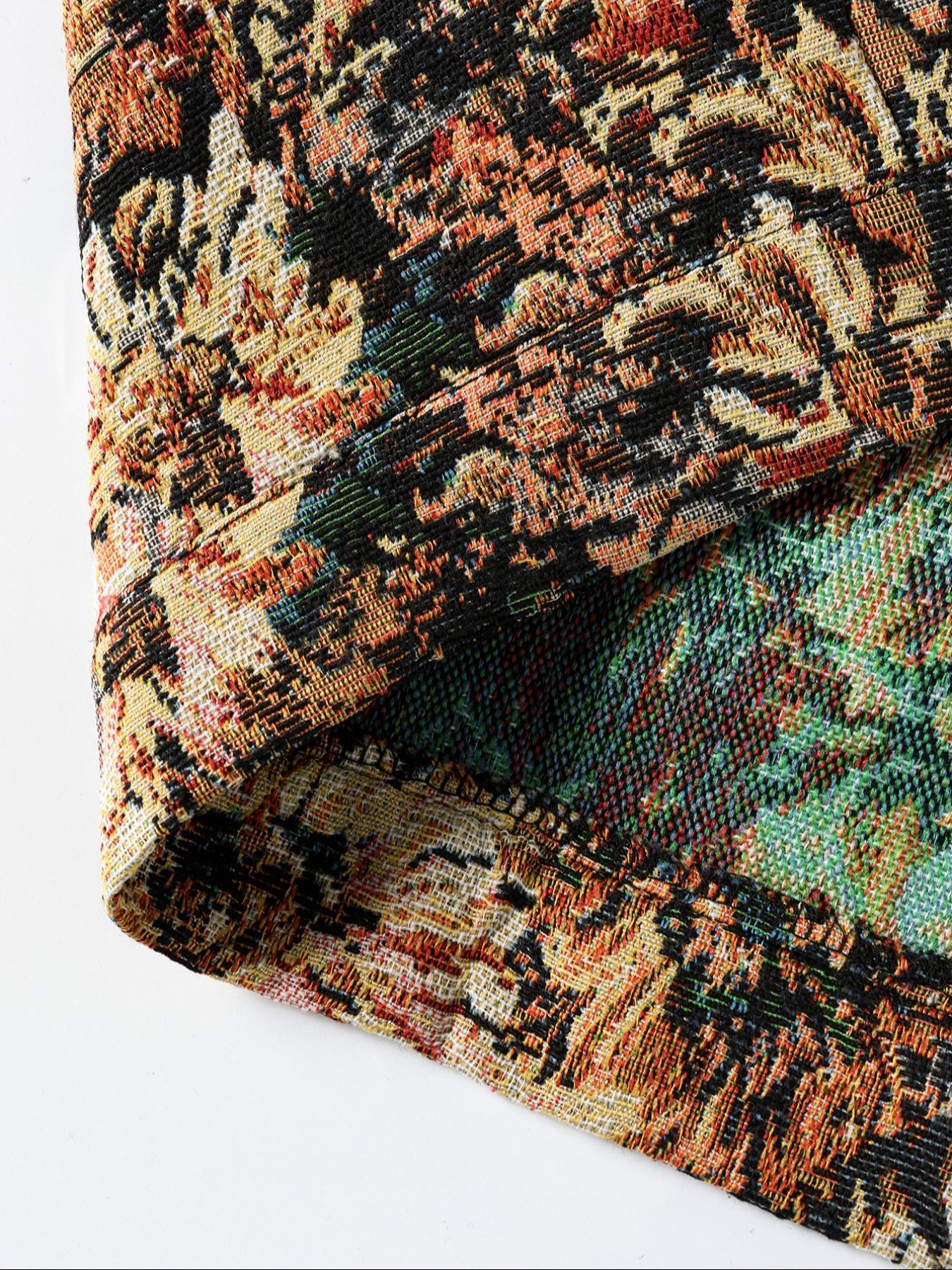 Men's Floral Print Button Front Jacket, Coats, Regular Fit Casual Long Sleeve Collared Outerwear for Fall & Winter, Men's Clothes for Daily Wear