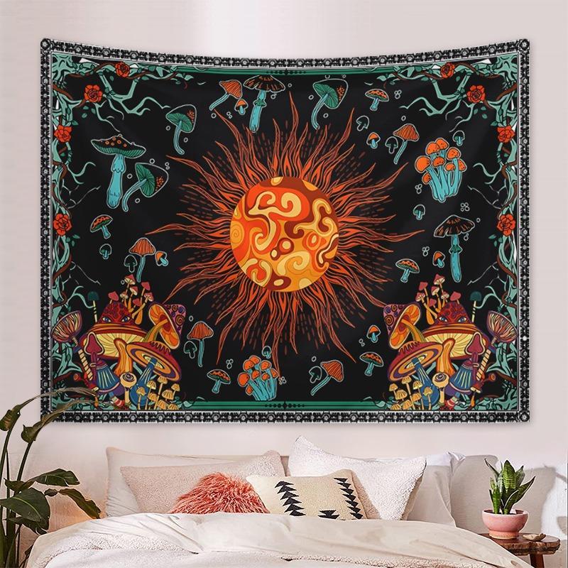 Mandala Sun & Mushroom Pattern Wall Tapestry, 1 Count Modern Artwork Decorative Hanging Blanket, Wall Decor for Living Room Bedroom, Home Decorations