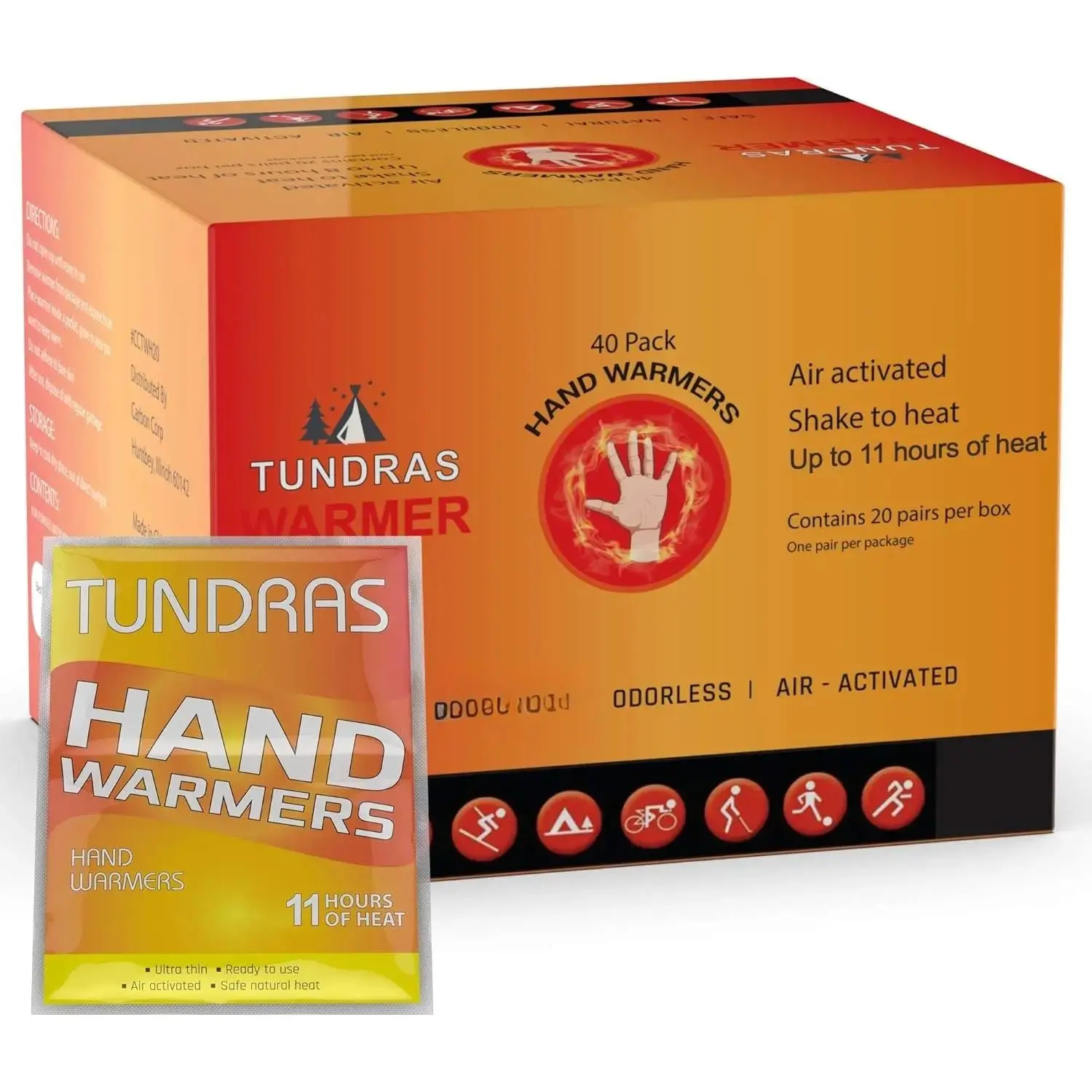 Hand Warmers, 40 Count Disposable Air-Activated Heat Packs, Safe and Odorless for Up to 11 Hours of Long-Lasting Warmth, TSA Approved, Long-Lasting Heat