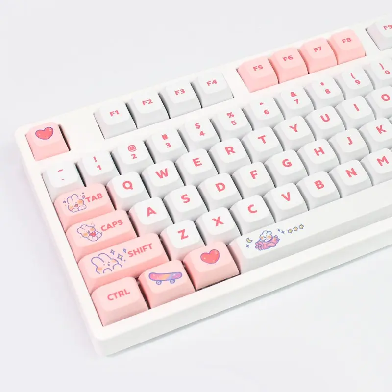 Xda High Spherical Mechanical Keyboard Keycaps, Pbt Material, Cartoon Rabbit Theme, 129 Keys, Gift Set with Key Puller & Storage Box, Keyboard Round Caps