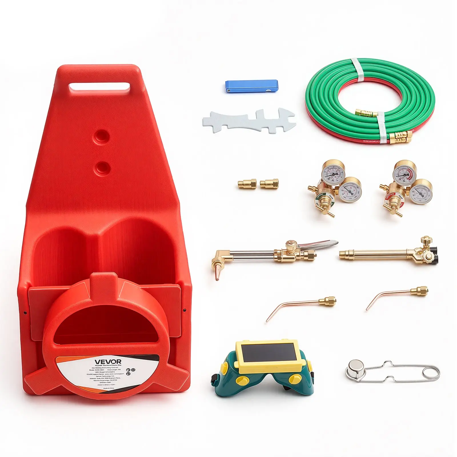 VEVOR Oxygen Acetylene Torch Kit with Check Valves, Gas Welding Cutting Torch Kit, Portable Oxy Acetylene Brazing Set with 15FT Twin-Hose, 1 Cutting Tip, 2 Welding Tips, 2 Regulators & Cylinder Holde