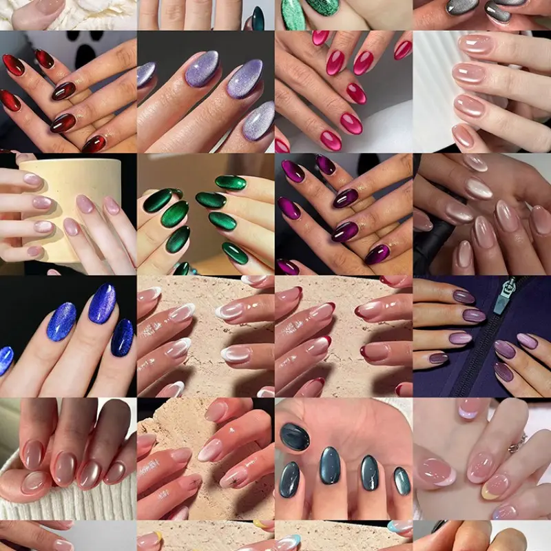 576pcs Multicolor Cat Eye Fake Nails, Short Oval Press-On Tips, Medium Size, Acrylic Material, Summer Manicure Essentials, for Women and Girls
