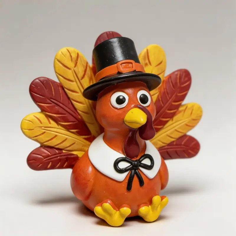 Thanksgiving Turkey Resin Figurine with Pilgrim Hat Cute Fall Harvest Desk Decor Cartoon Turkey Table Ornament for Family Party and Gift Ideas