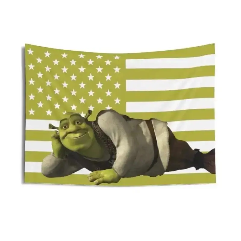 Funny Shrek American Flag Tapestry, Meme Green Ogre Wall Hanging for Bedroom Living Room Dorm Home Decor