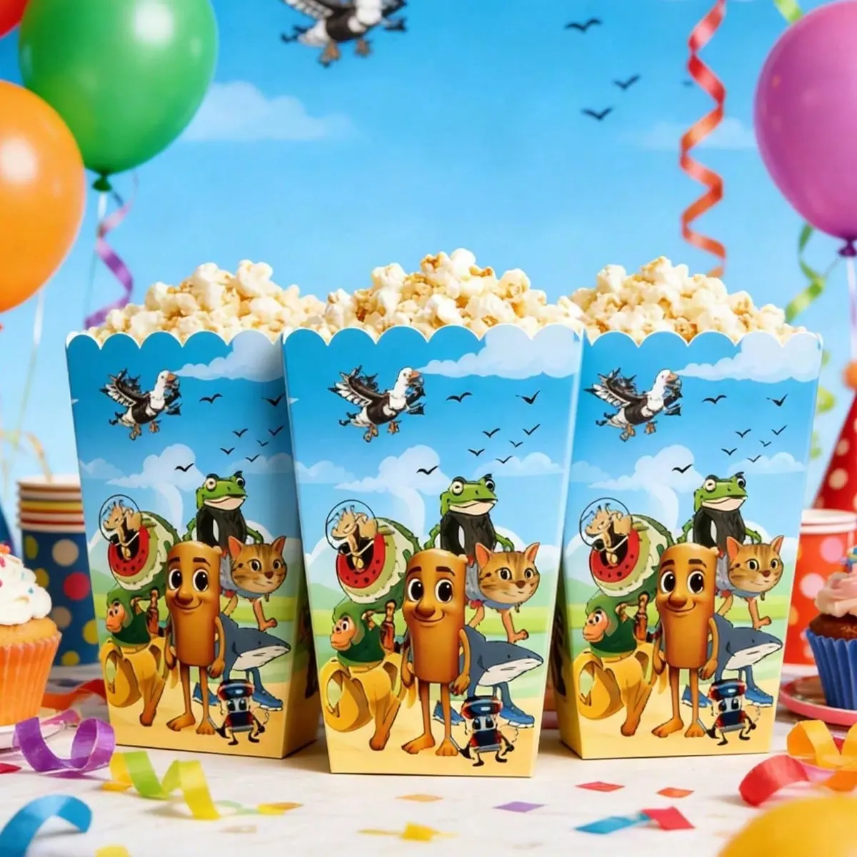 6pcs Italian Brainrot Tung Tung Tung Sahur Theme Party Popcorn Box, Paper Popcorn Bucket for Birthdays, Movie Theaters, Events