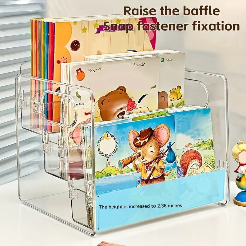 Desktop storage box, multi-layer book storage rack, storybook display stand, transparent acrylic organizing and layering storage rack, with raised partition design, stable and does not tip over
