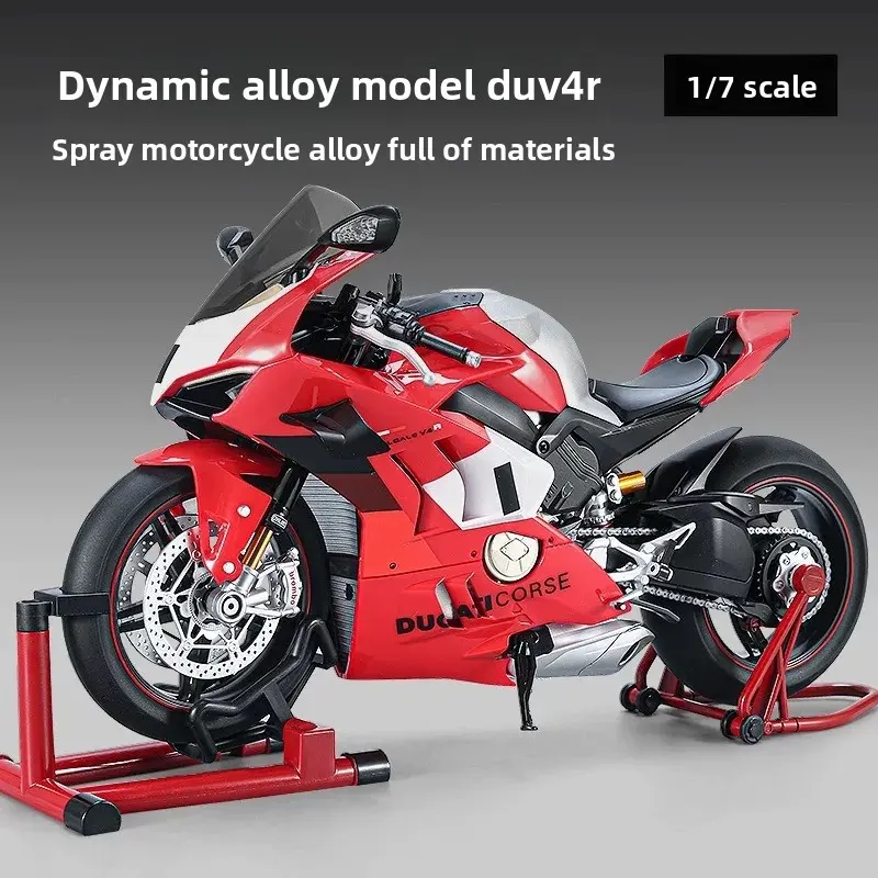 Ducati V4 SP 1:7 Diecast Motorcycle Model with Kickstand Realistic Engine Sound Smoke Effects Detailed Racing Replica for Motorcycle Fans Collection & Gift