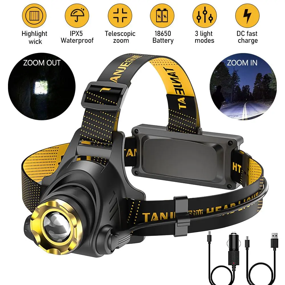 Super Bright LED Headlamp for Adults - 280lm High-Power USB Rechargeable Torch, 4-Speed Waterproof Spotlight with 200-300m/1000m Range for Outdoor Camping