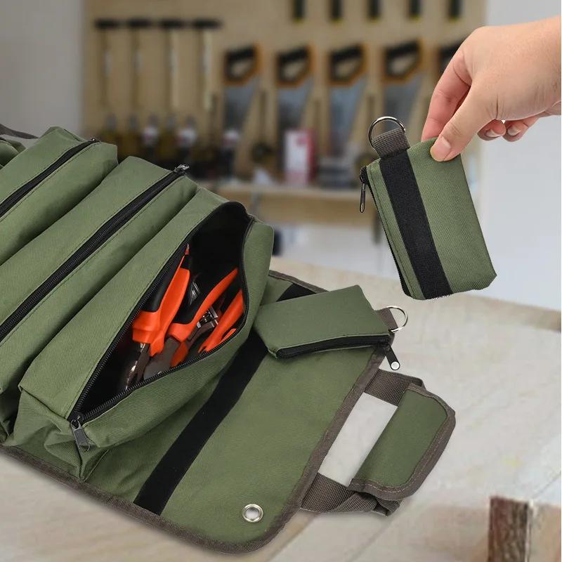 Tool Bag Organizers - Small Tool Bag With Detachable Pouches , Heavy Duty Roll Up Tool Bag Organizer With 6 Tool Pouches