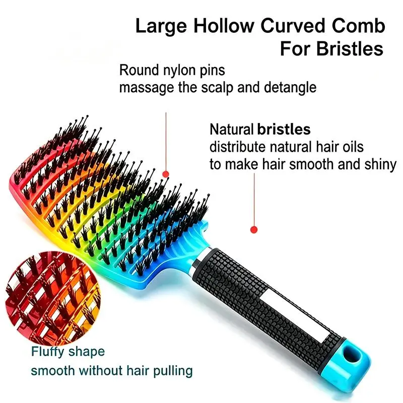 1pc Gradient Large Curved Comb, Hair Curling Comb, Massage Hairbrush, Creates Smooth Curls and Volume, Suitable for All Hair Types, for Wet or Use,