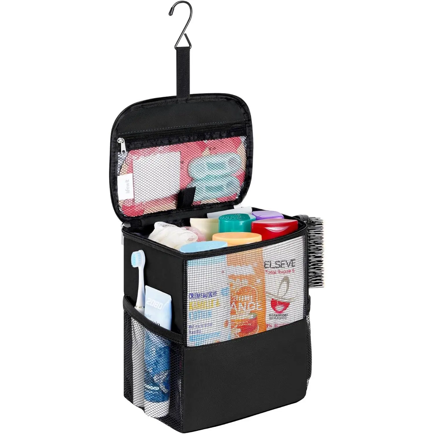 Portable Mesh Tote Shower Caddy Bag, Woven Polyester Stretch Quick-Dry Hanging Shower Storage Organizer, Travel Ready for College Dorm & Camping Toiletries, Hangs Easily