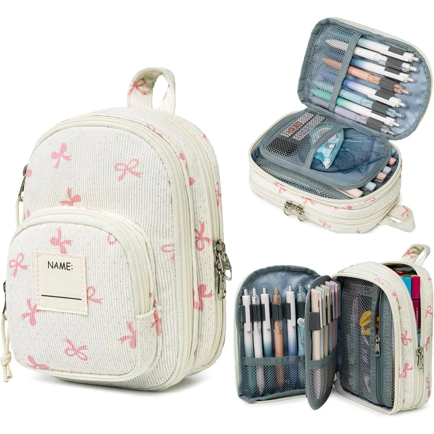 Cute Pink Bow Large Capacity Zipper Pencil Pouch Organizer School Supplies for Girls Boys KidsGift