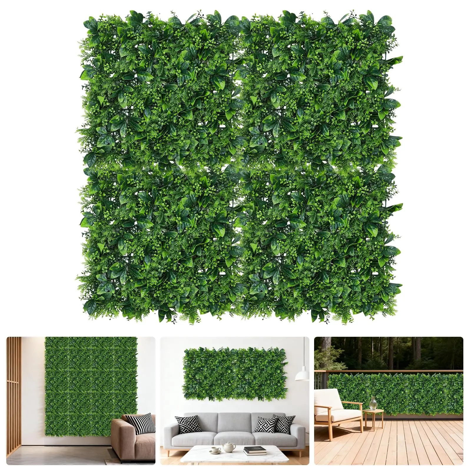 GARVEE Artificial Plant Wall 4-Piece Set - 50x50cm Wall Panels Green