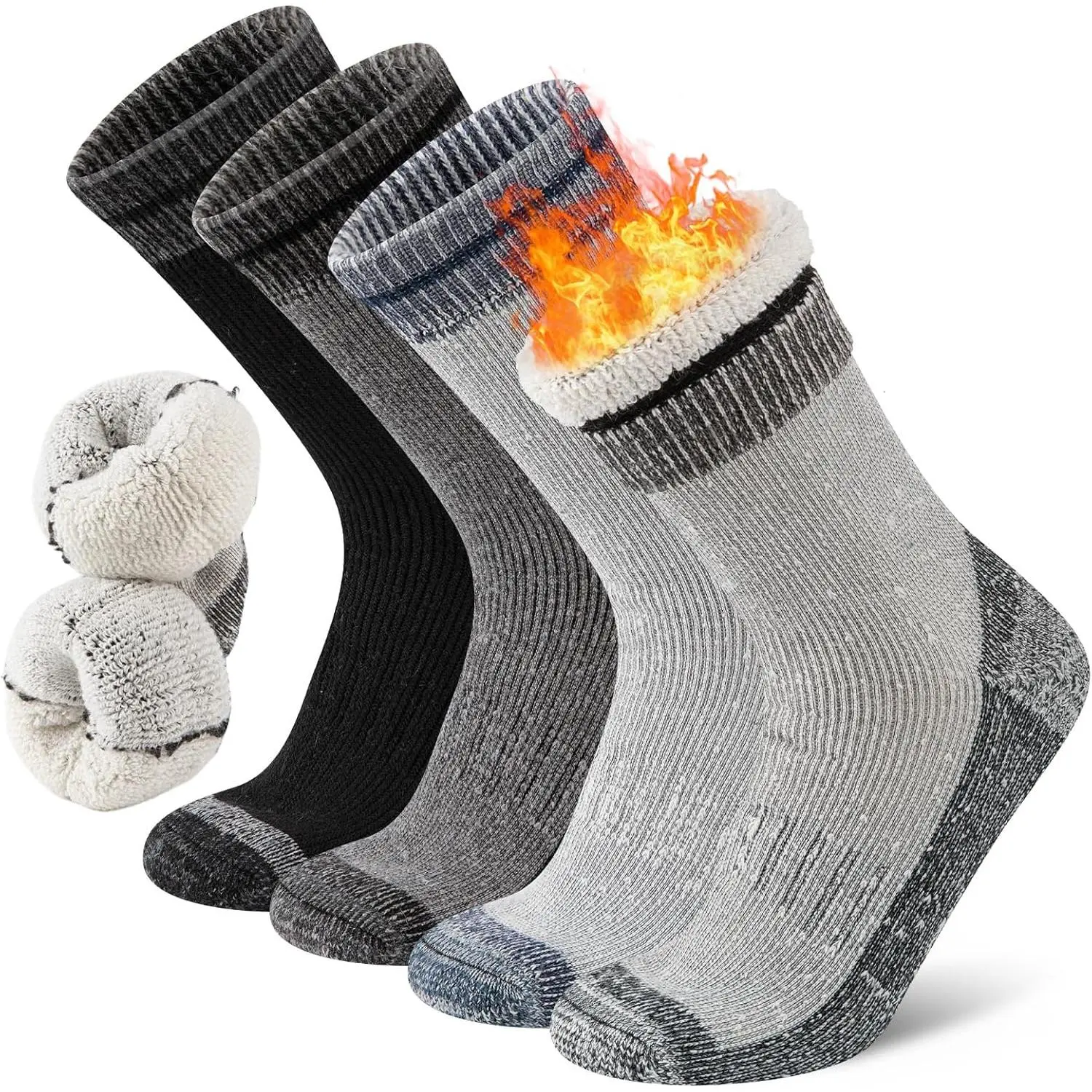 Merino Wool Hiking Socks  Men Thick Thermal Warm Crew Winter Mens Work Boot Socks 4 Pairs