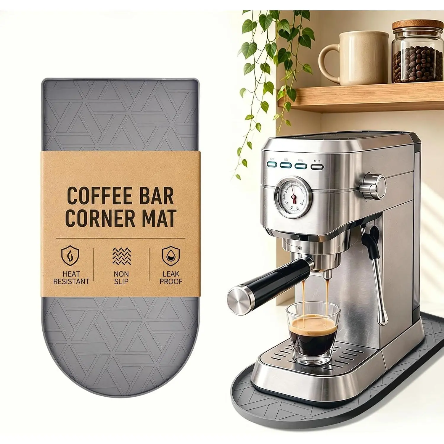 Coffee Mat,15.8"x7.9" Coffee Bar Mats for Countertop,Espresso Mat,  Heat Resistant Mat for Espresso Machine/Coffee Maker( (GREY)