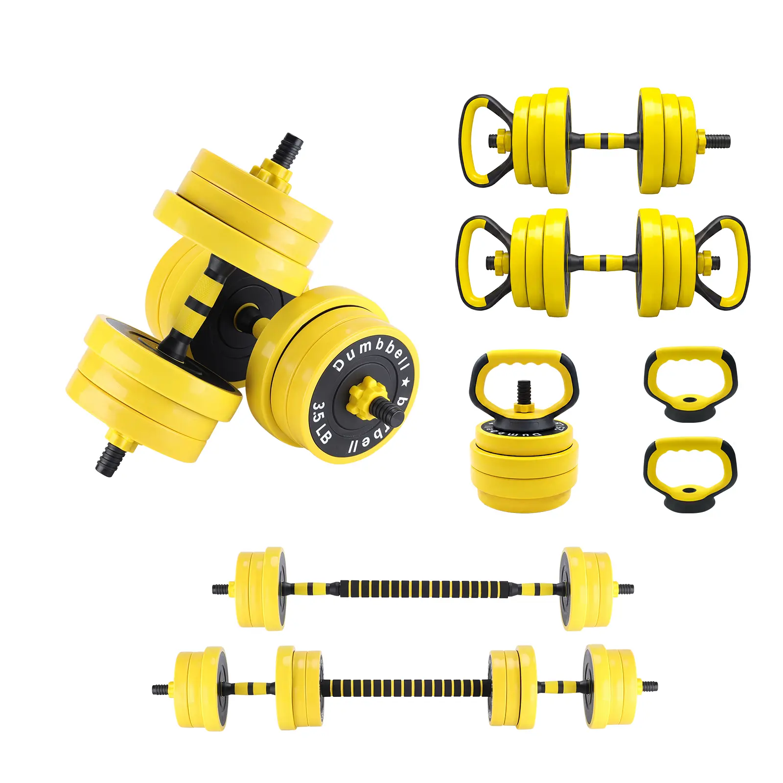 4-in-1 Adjustable Weight Set for Home Gym – Functions as Dumbbell, Barbell, Kettlebell, or Push-Up Stand – Perfect for Strength Training – 66/88 lbsFree Weights