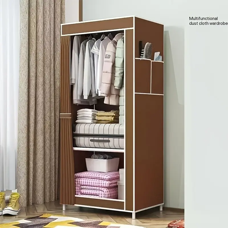 Combination Wardrobe, Simple Fabric Wardrobe, Thickened And Reinforced, Bedroom Assembly Household Wardrobe, Rental Room Hanging Clothes Storage Rack