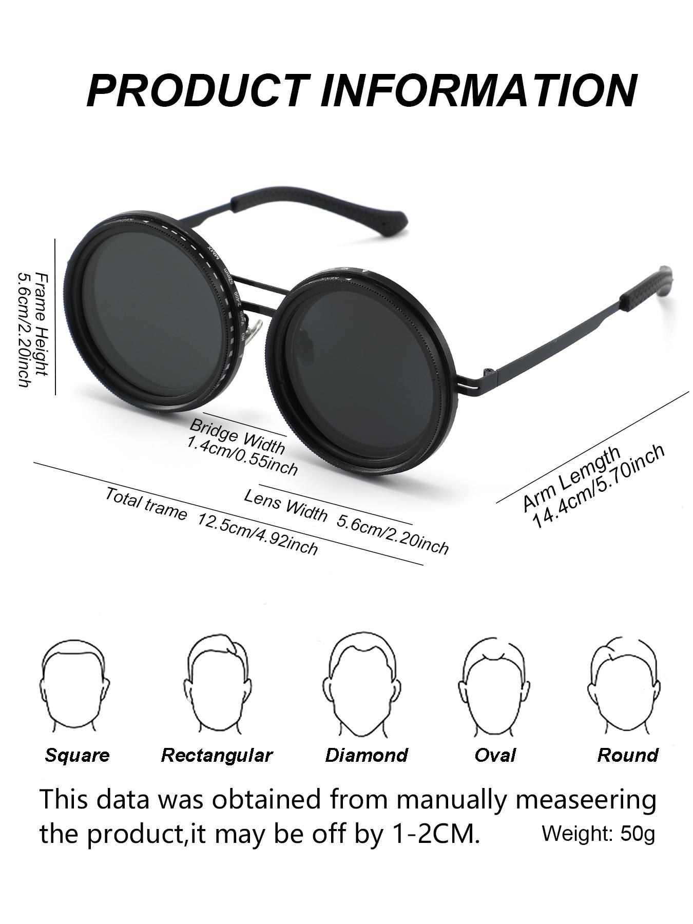 One-mirror with Multiple Uses, Manual Dimming Sunglasses, Adjustable Tint Polarized Round Sunglasses, UV Protection Eyewear for Men, Trendy Casual Sunglasses, High Quality