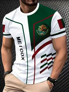 Men's Sporty Football Tee, Summer Short Sleeve, Mexican Style 3D Print, Eagle Snake Pattern, Breathable, Casual Wear, Gift for Soccer Fans