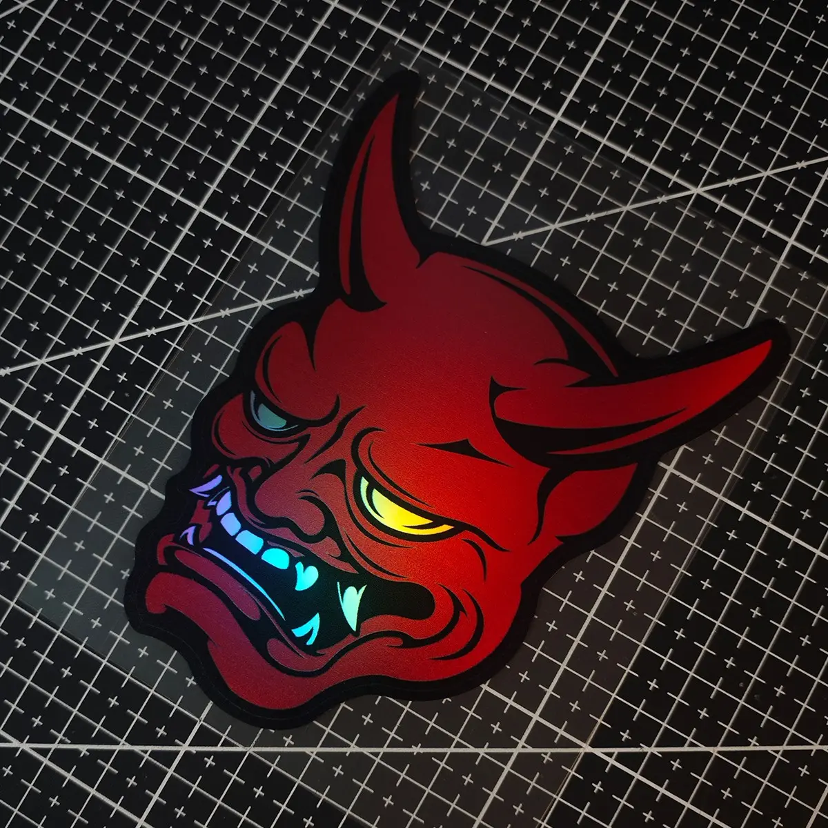 High-Quality Vinyl Devil Mask Sticker, Graphic Decal, Car Decals, Laser Etched Design, Japanese Horror Art, Suitable for Cars, Motorcycles, Laptops, Skateboards
