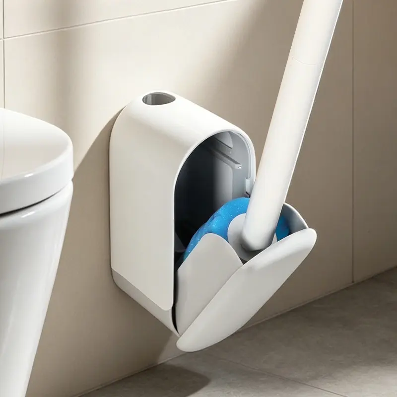 Automatic Disposable Toilet Brush, Wall-Mounted Toilet Cleaner, comes with 12 replacement scented brush heads, a touchless open/close system, 3-second replacement, 1-minute cleaning—a hygiene cleaning tool for home bathrooms