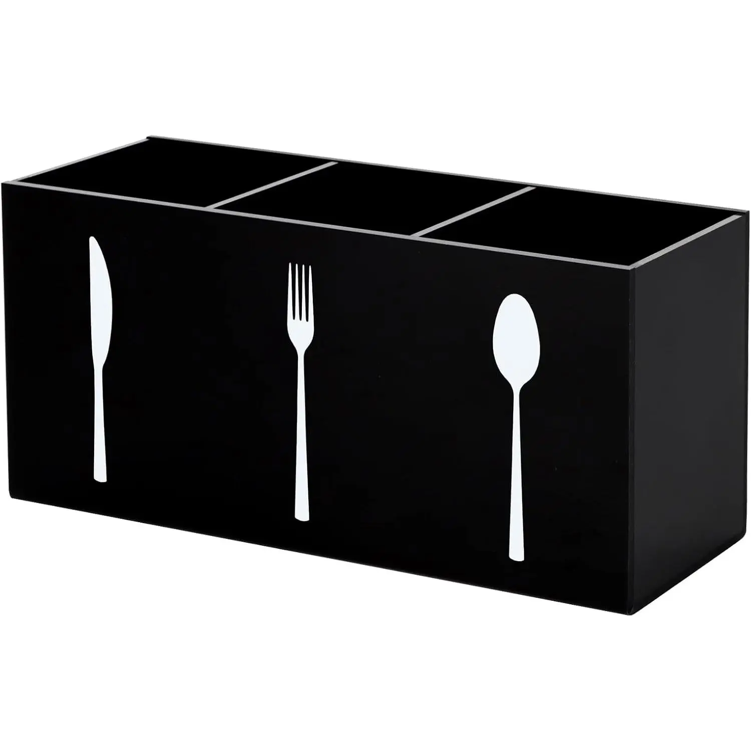 Black  Cutlery Storage Organizer, Plastic Silverware  3 Section Tableware Holder for Kitchen Indoor Outdoor Decoration Supplies