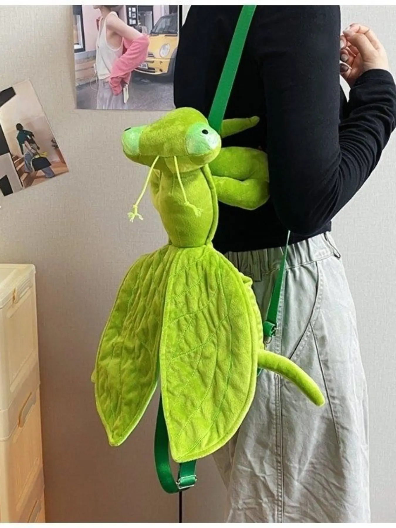 Halloween Praying Mantis Backpack, Cute Realistic Mantis Doll Bag, Cartoon Plush Insect Bag, Funny Lady Child Small Bag, Bag Design Backpack