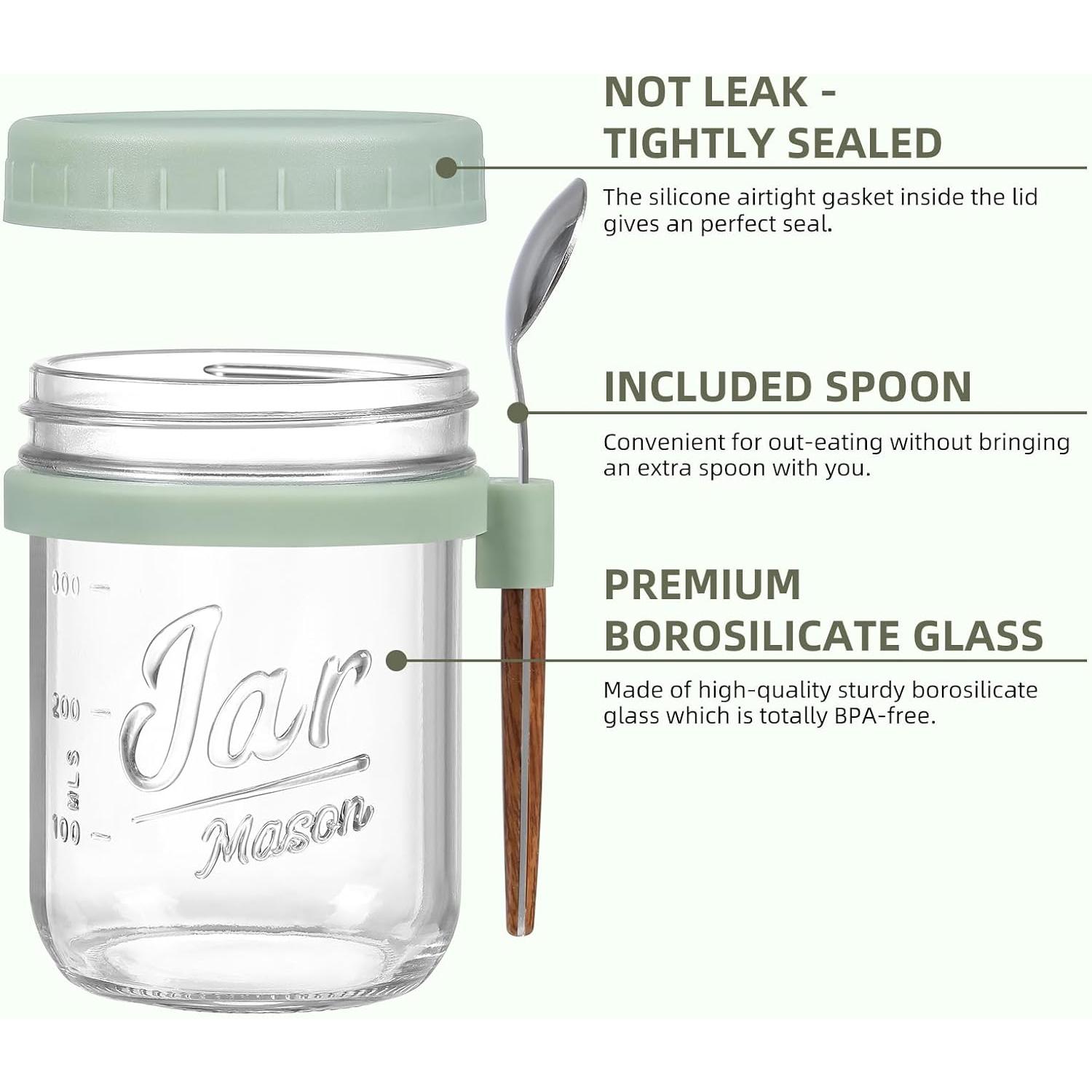 6 Pack Overnight Oats Containers with Lids and Spoons, 16 oz Glass Mason Overnight Oats Jars, Large Capacity Airtight Jars for Milk, Cereal, Fruit