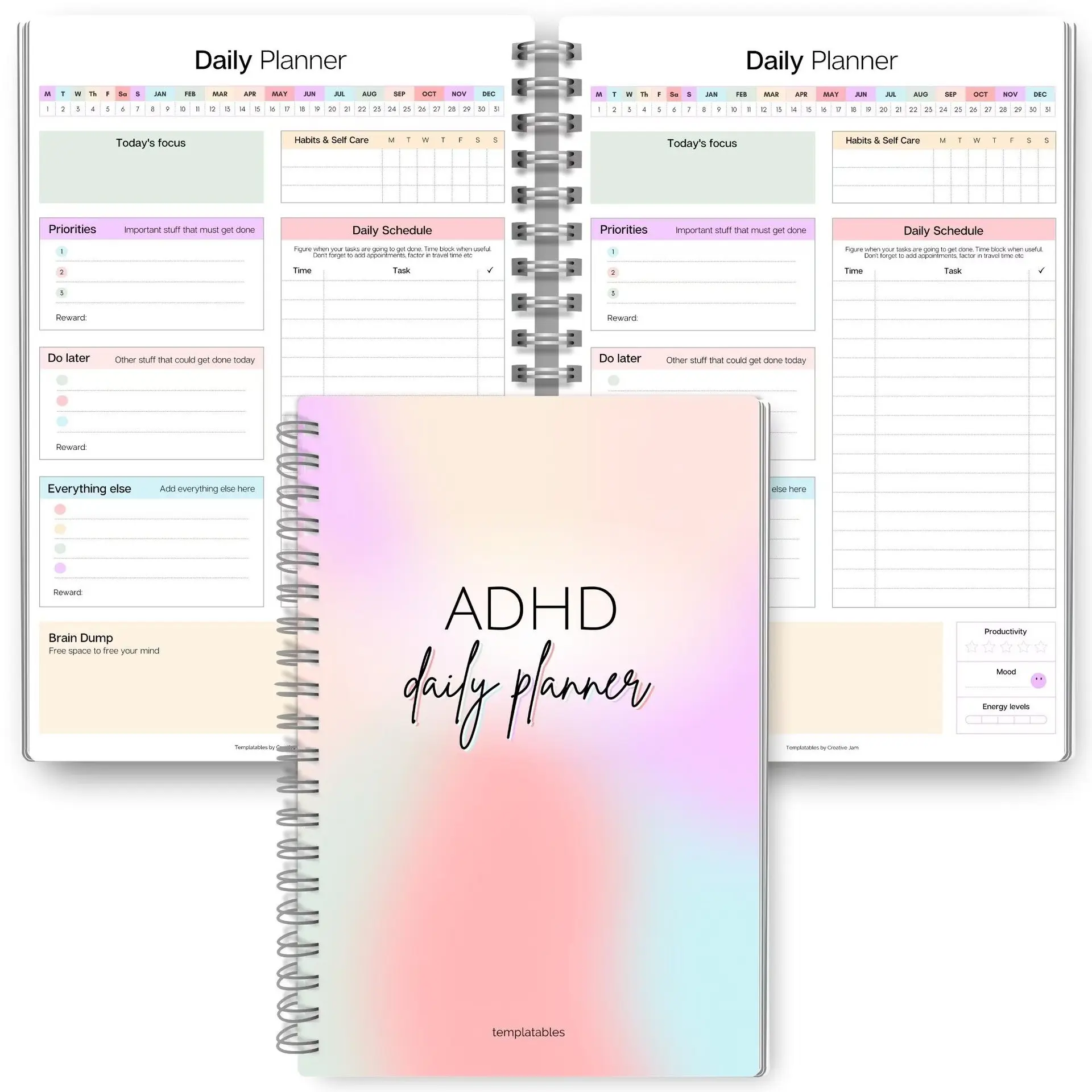 Adhd Daily Planner, Productivity Planner, Organize Your Day Efficiently, Perfect for Adhd Management, Essential Tool for Time Tracking & Task Planning, Planner Notebook