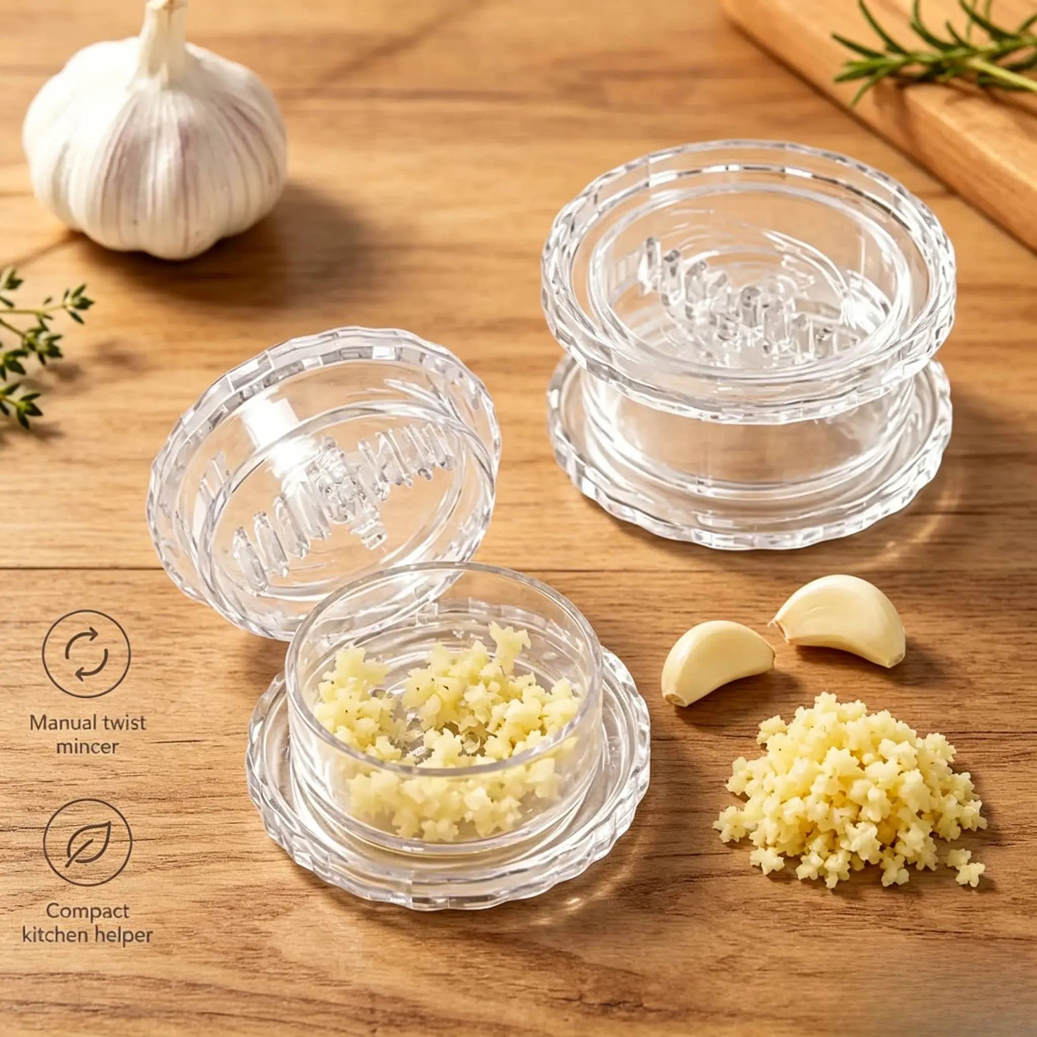 Manual Garlic Twister And Mincer, Compact Clear Kitchen Gadget, Multi Purpose Grinder For Garlic, Ginger, Onion, Herbs And Nuts For Daily Food Preparation