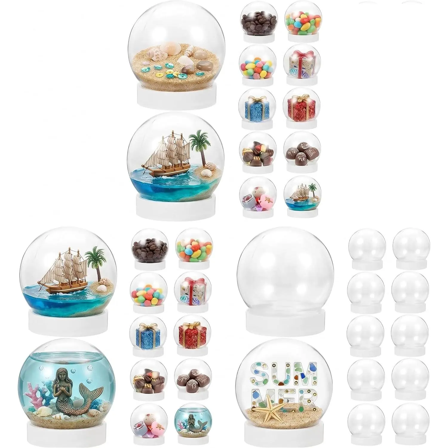 36Pcs DIY Clear Plastic Water Globes Kit, Shatterproof Snow Globes for Bulk Summer Camp Crafts, Kids Pool Party Favors, Beach Souvenirs & Sensory Jars