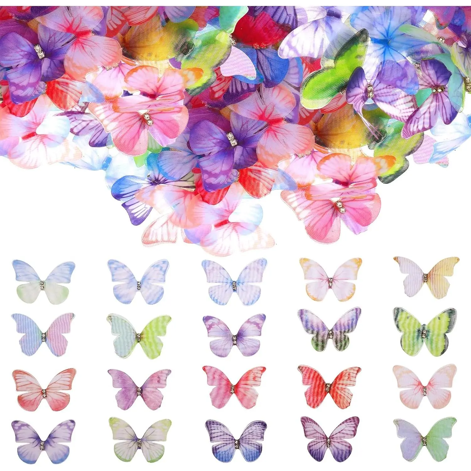 80 count Organza Butterfly Fabric Appliques Mini Butterflies for Crafts Colorful  Lace Butterfly 2 Layers Wall Decoration Hair Clips Appliques for DIY Wedding Party Decorations Ornament  Decor