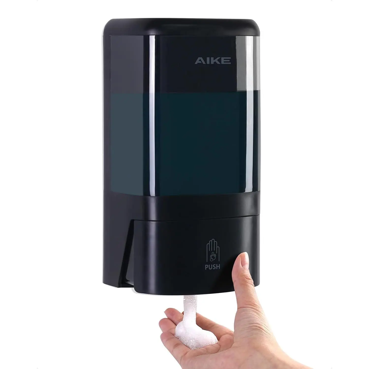 AIKE Wall Mount Hand Foaming Soap Dispenser, 40 oz Large Capacity AK1007F Black - Commercial Use for Public Bathrooms, Single Unit, Bottle